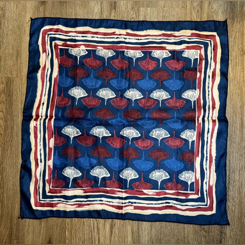 Vintage Silk Scarf Handkerchief Red White Blue